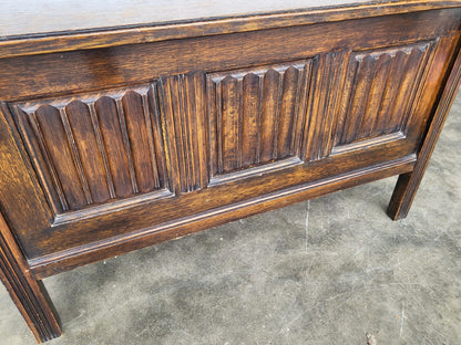 Vintage small panelled oak blanket storage bed end coffer trunk