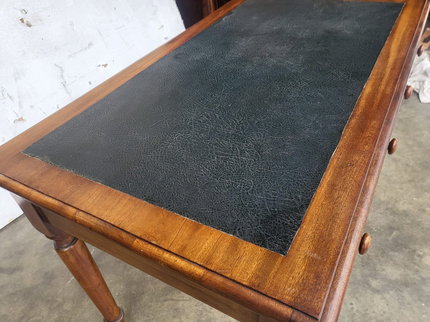 Antique Victorian 2 drawer writing desk table turned legs castors