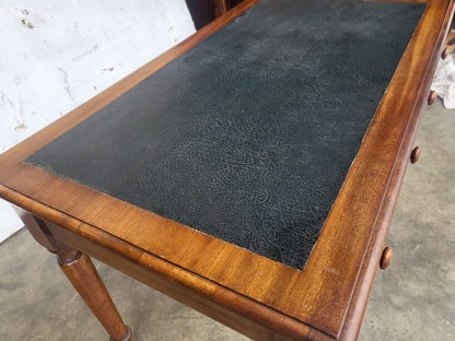 Antique Victorian 2 drawer writing desk table turned legs castors