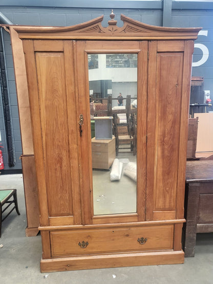 Antique Edwardian walnut single mirrored door double wardrobe bedroom
