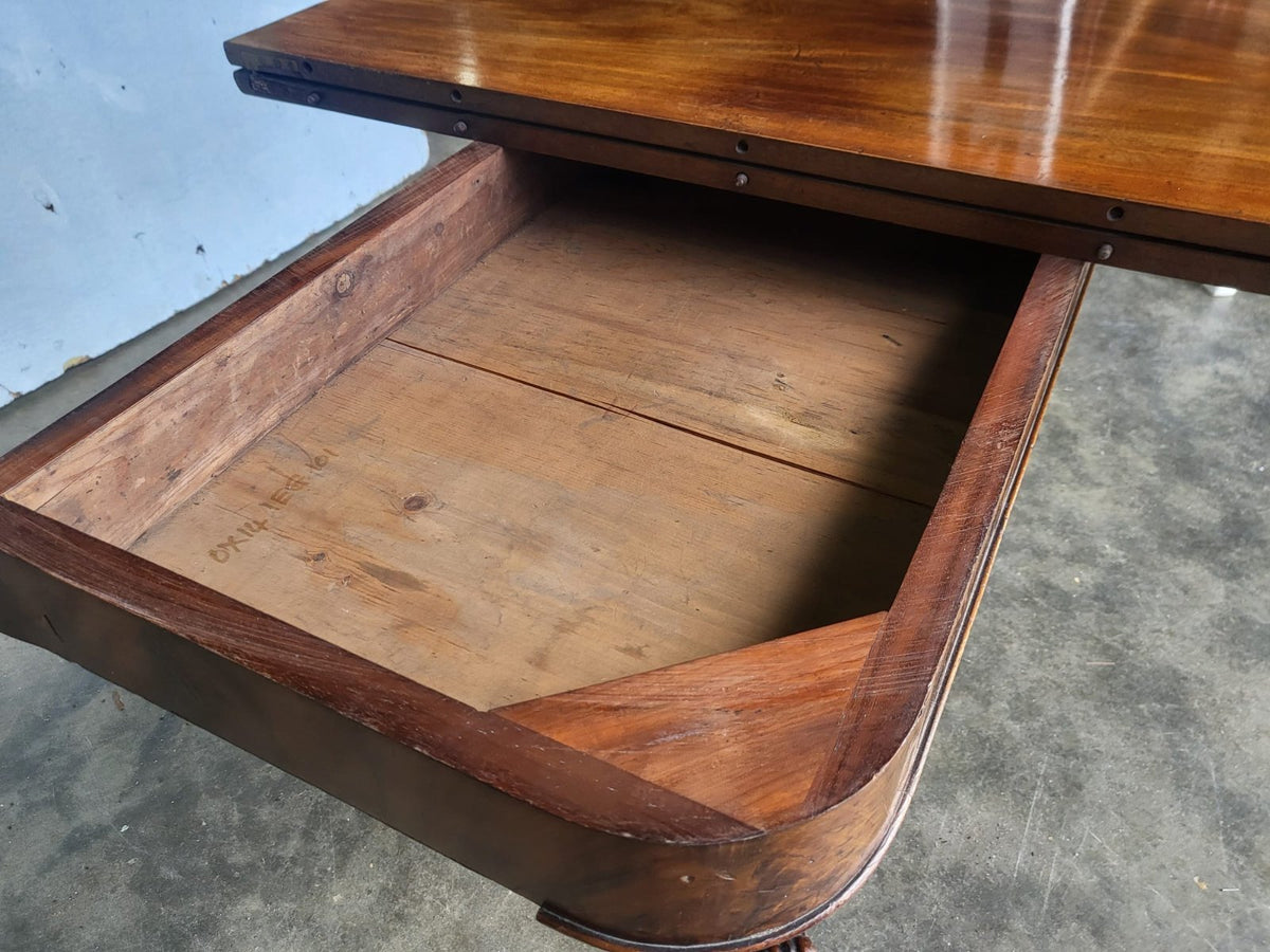 Antique Victorian pedestal fold over dining work table seat 4 desk