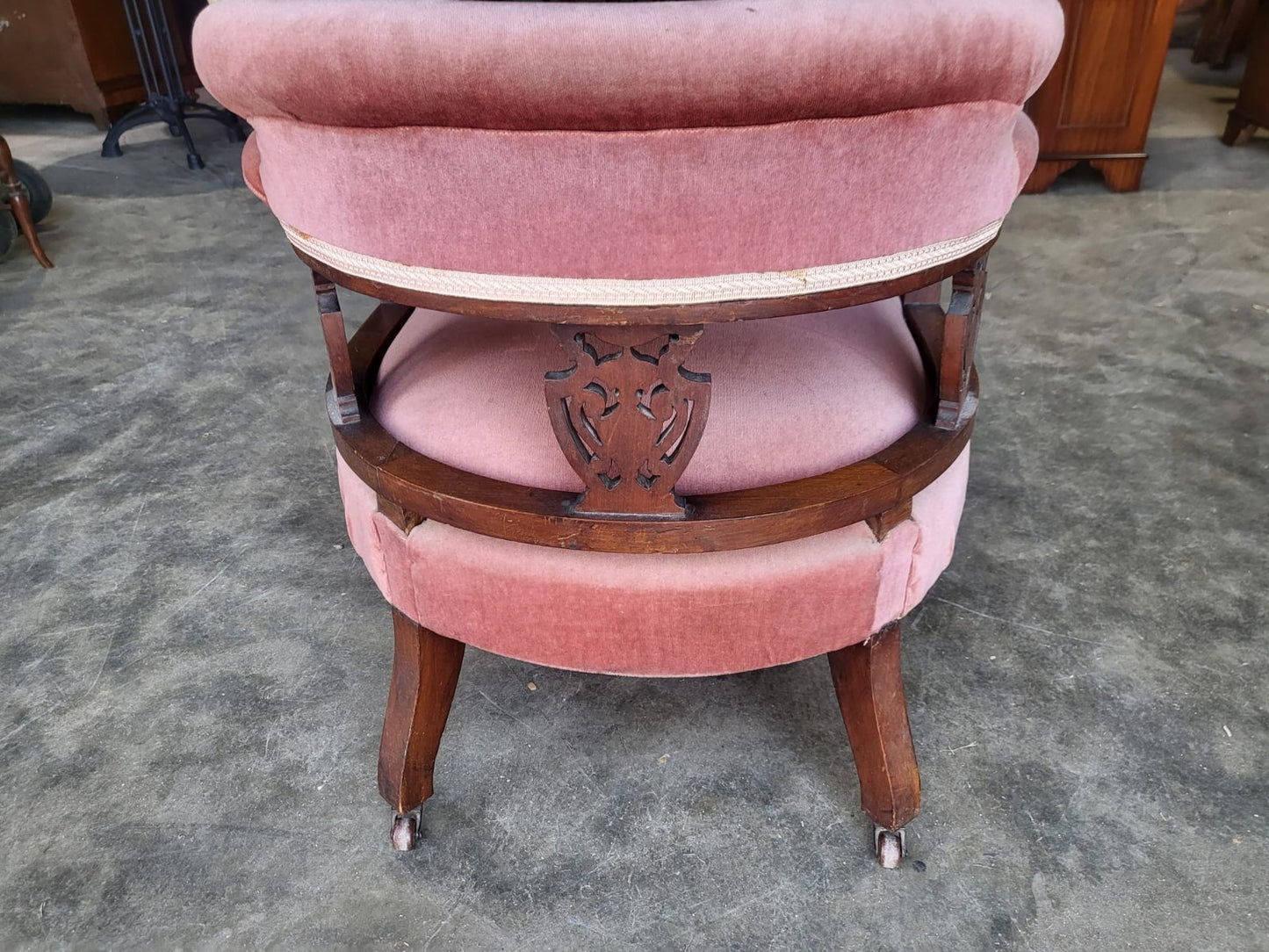 Antique Victorian open bedroom tub chair cabriole legs castors