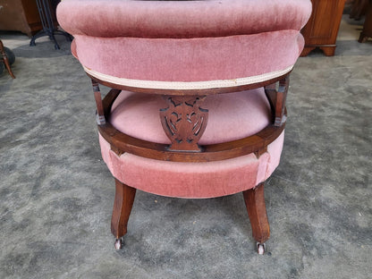 Antique Victorian open bedroom tub chair cabriole legs castors