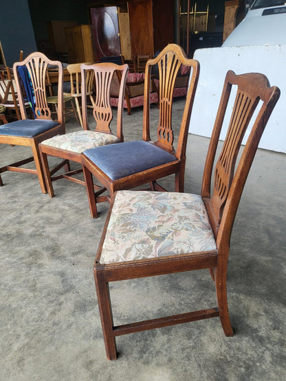 Four 4 antique Georgian mixed dining chairs drop in seats