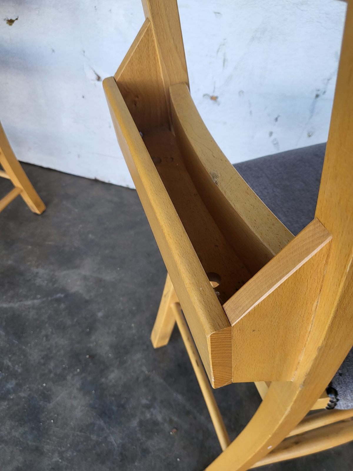 Four small beech church chapel dining chairs upholstered