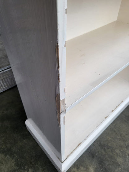 Vintage large low painted white open bookcase six shelves