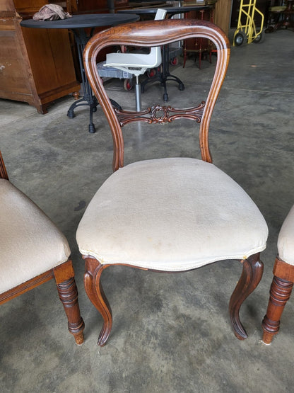 Six antique Victorian mixed dining chairs cream seats