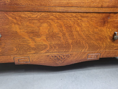 Vintage 1930's oak small wardrobe two drawers bun feet mirror