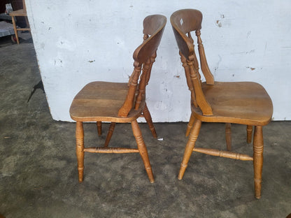 Four beech wooden stick back kitchen country dining chairs