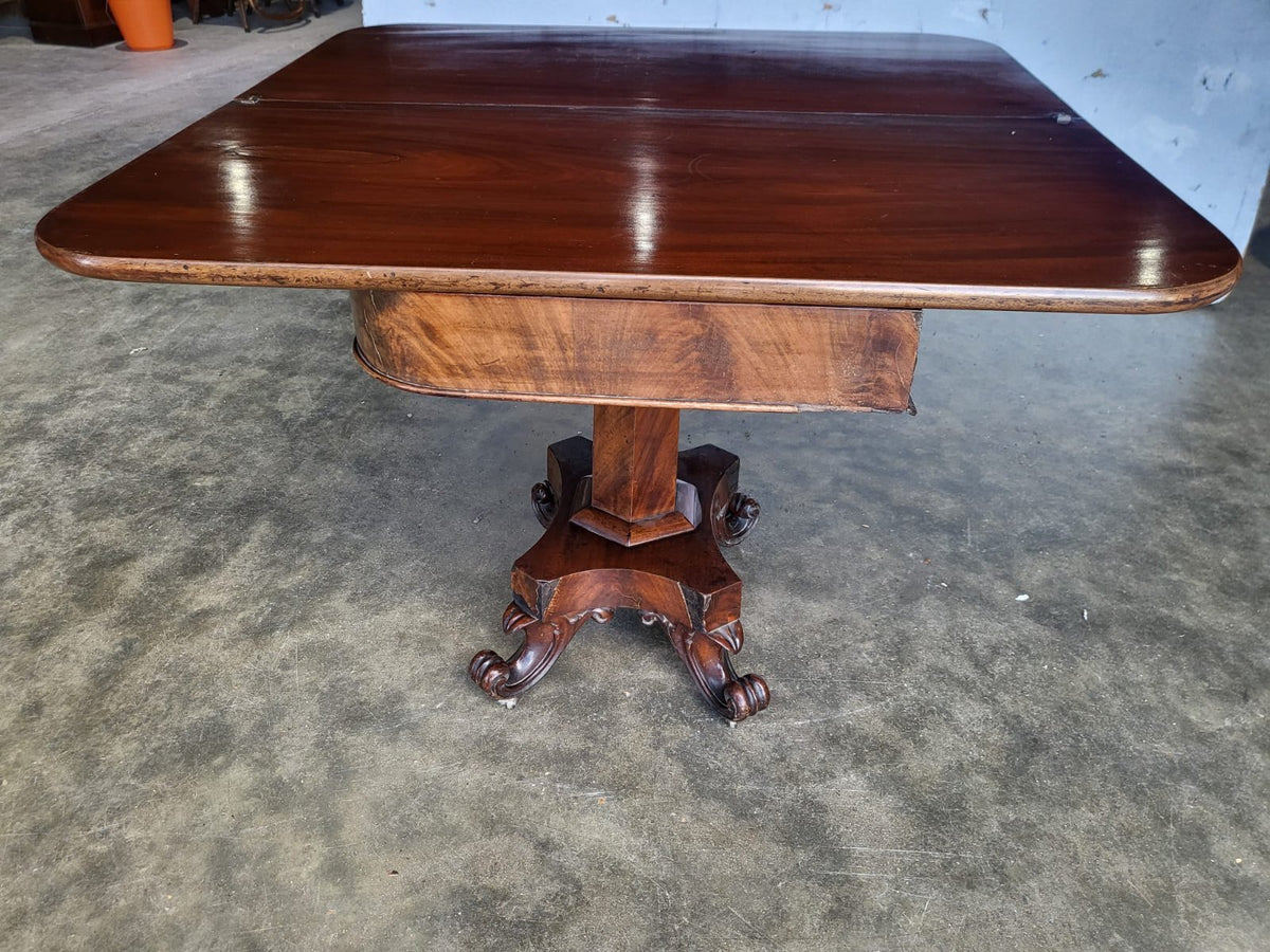 Antique Victorian pedestal fold over dining work table seat 4 desk