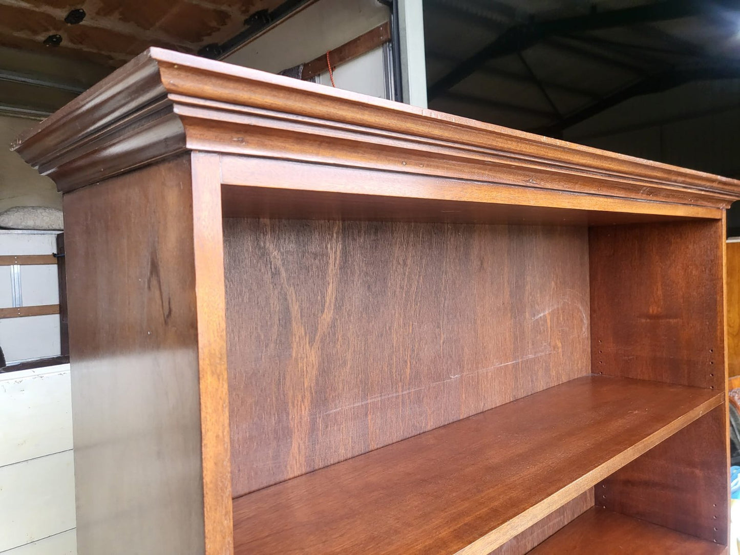 Antique repro large freestanding open bookcase adjustable shelves