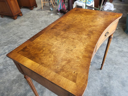 Antique repro walnut convex hall side serving table 2 drawers