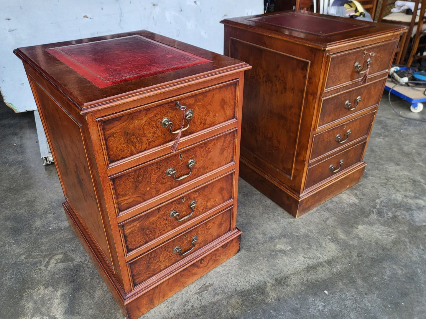 2 x antique repro filing cabinet leather top drawers file drawers PRICE X 1