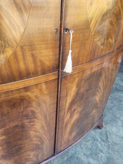 Antique mahogany bow front inlaid 2 x door wardrobe splayed legs
