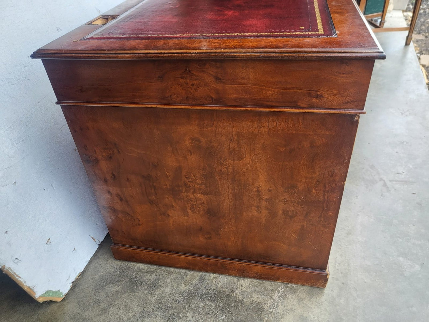Antique repro large twin pedestal office desk leather top drawers filing