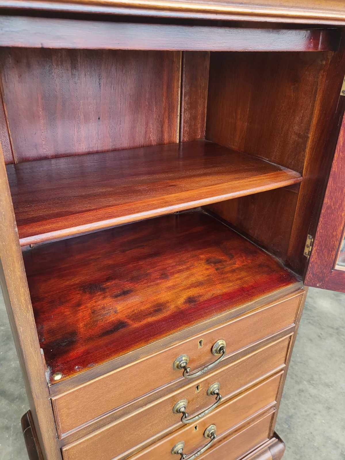 Antique Victorian tall glazed side end cabinet drawers cabriole legs