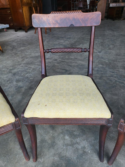 Four small antique Georgian dining chairs sabre leg