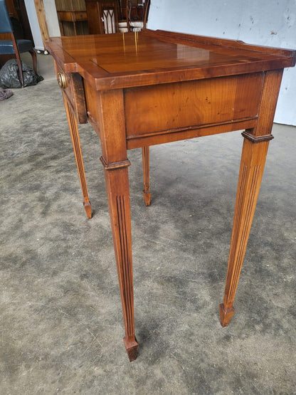 Antique repro Yew small breakfront table desk drawer