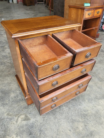 Small antique repro 2 over 3 side end chest of drawers