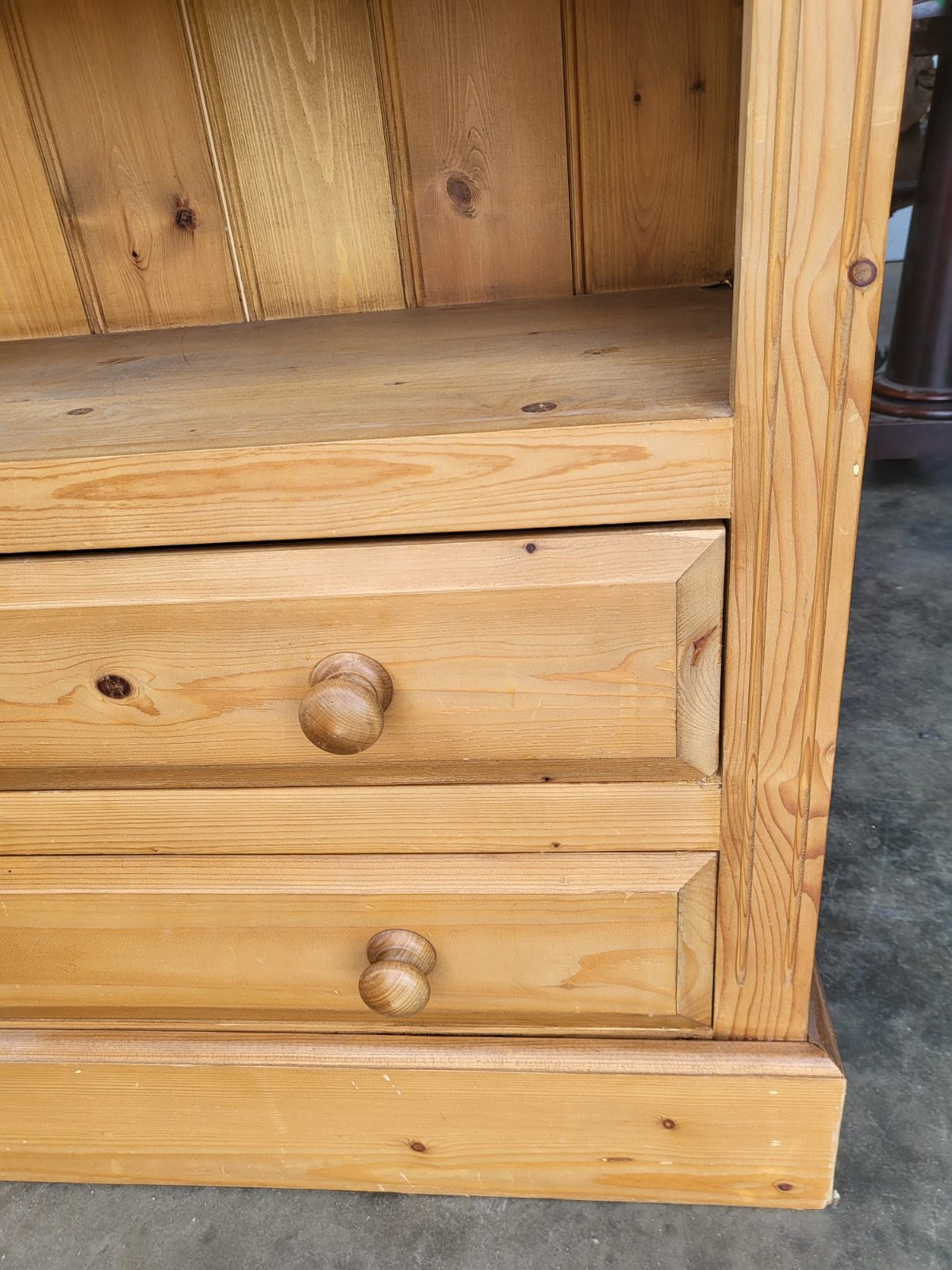 Large pine open bookcase adjustable shelves 2 drawers