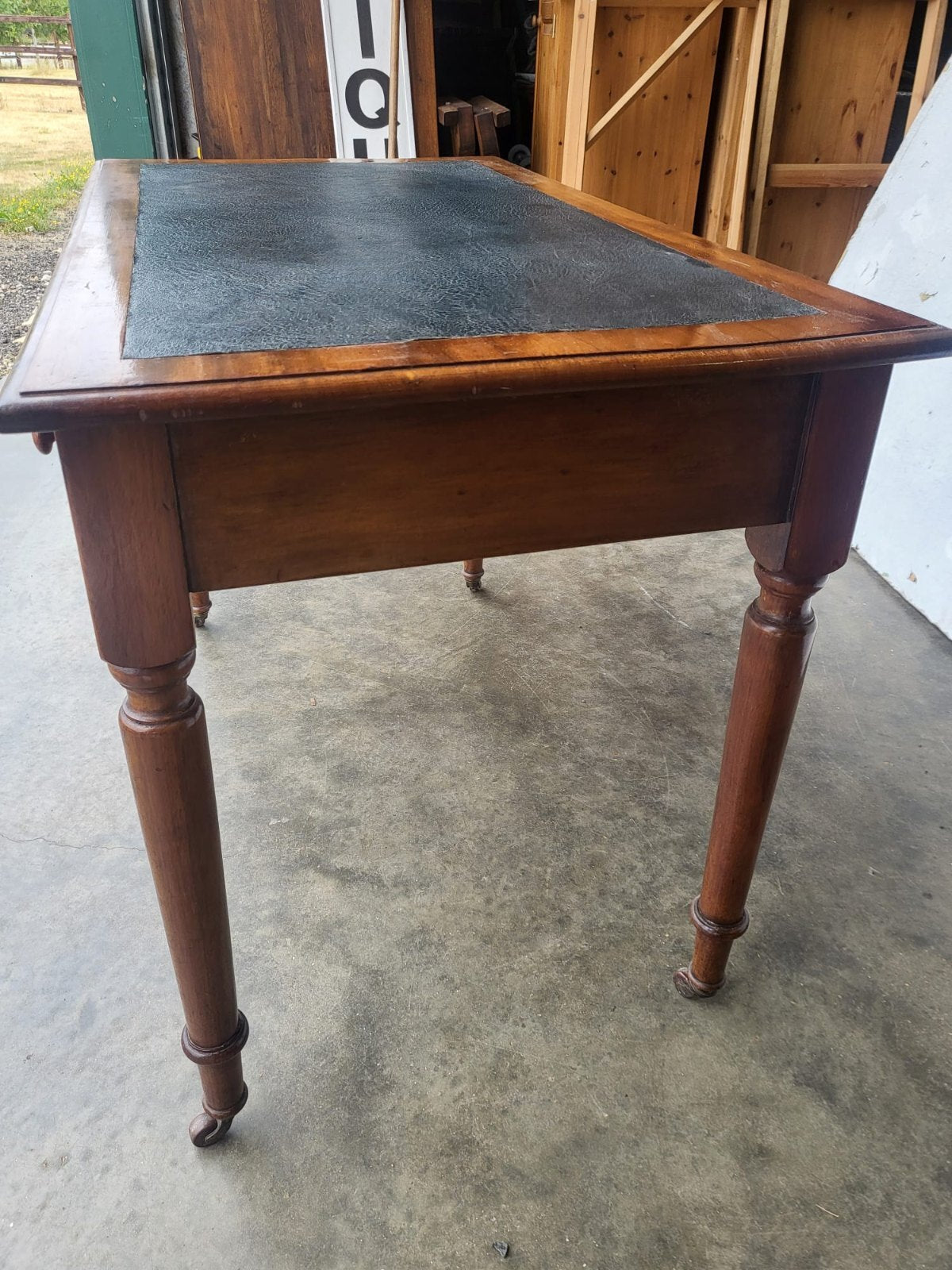 Antique Victorian 2 drawer writing desk table turned legs castors