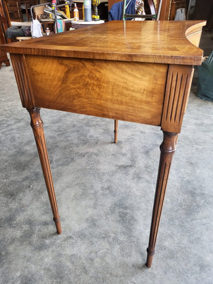 Antique repro walnut convex hall side serving table 2 drawers