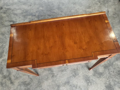 Antique repro Yew small breakfront table desk drawer