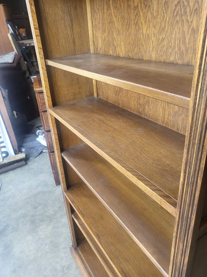 Antique dark oak tall open bookcase adjustable shelves old charm