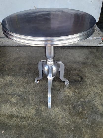 Silver metal round pedestal tripod side end lamp table