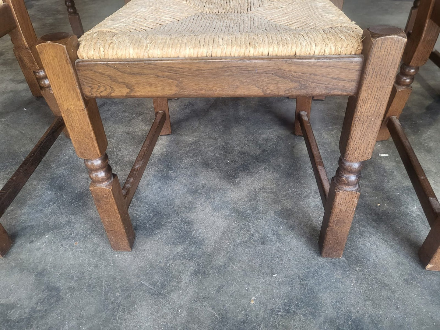 Six rush seat bar back dining chairs cottage style