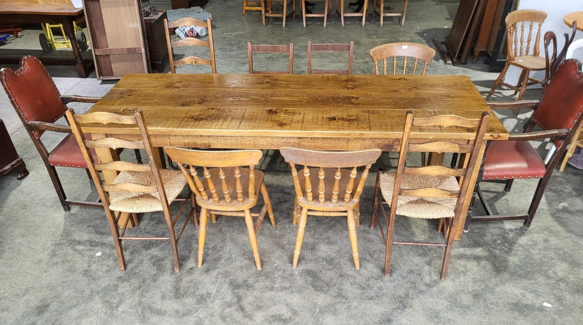 Large rustic pine dining table seat 10 two drawers square legs