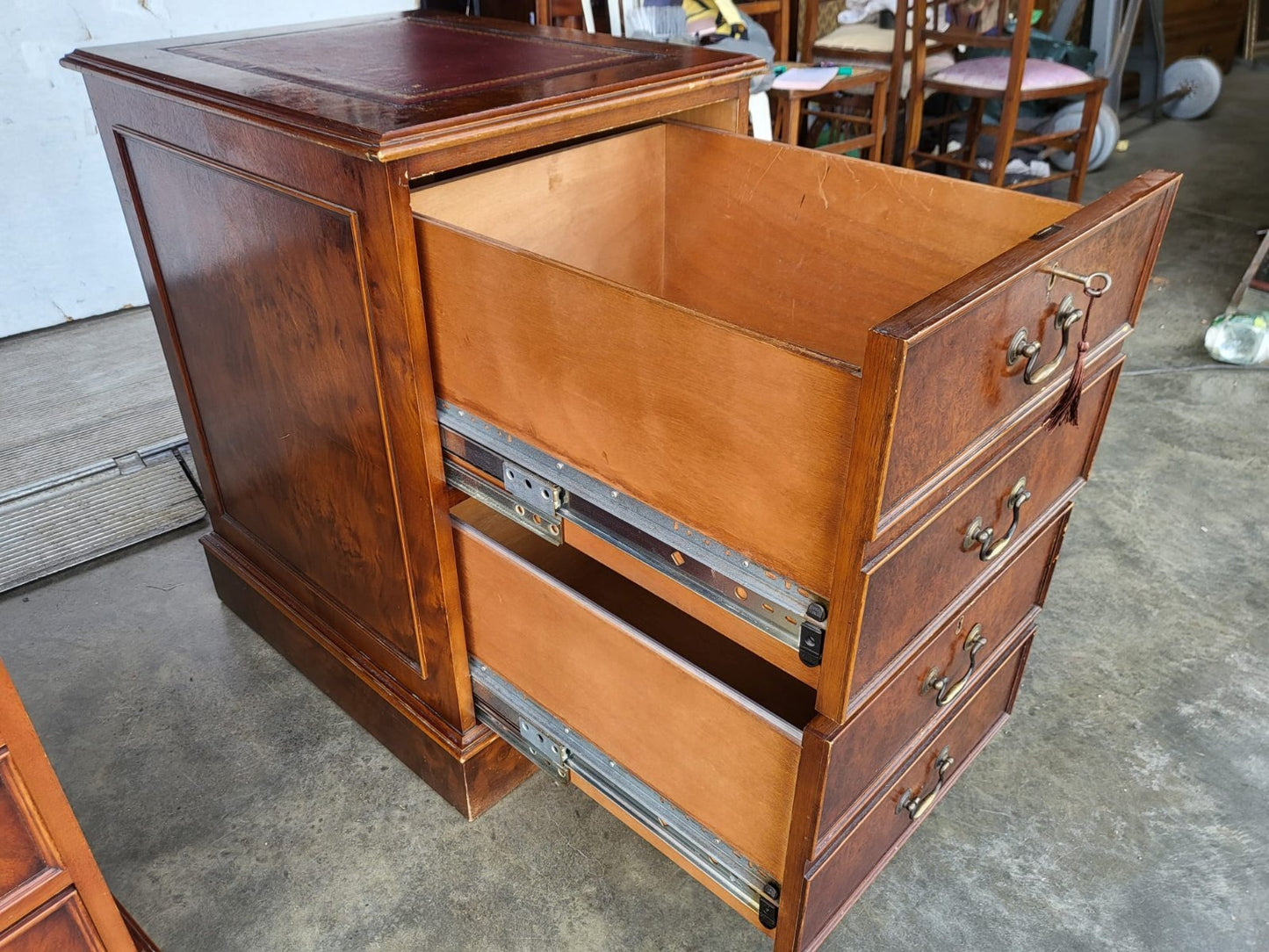 2 x antique repro filing cabinet leather top drawers file drawers PRICE X 1