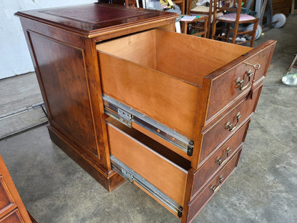 2 x antique repro filing cabinet leather top drawers file drawers PRICE X 1
