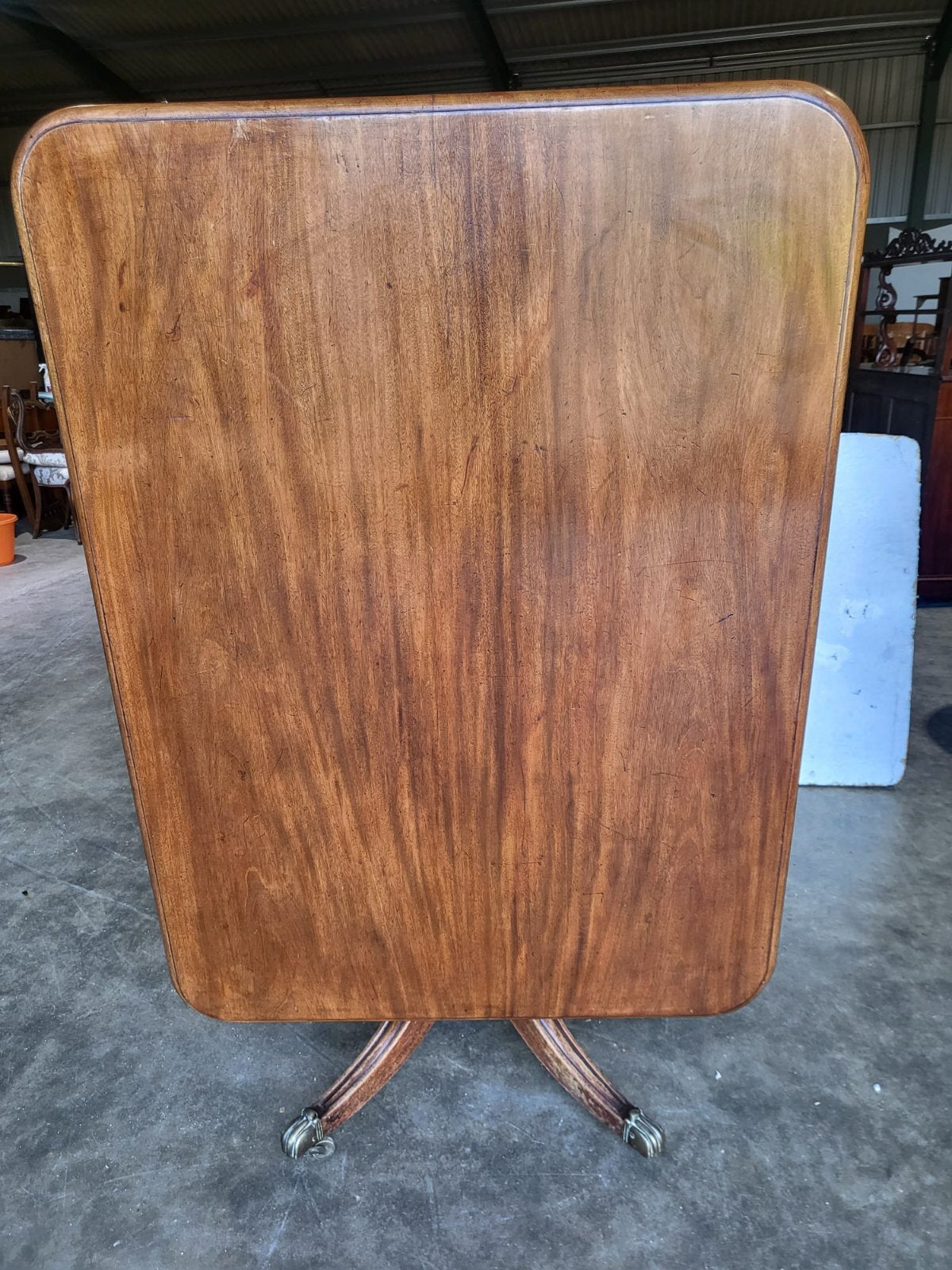 Antique Victorian rectangular tilt top pedestal dining table seat 6
