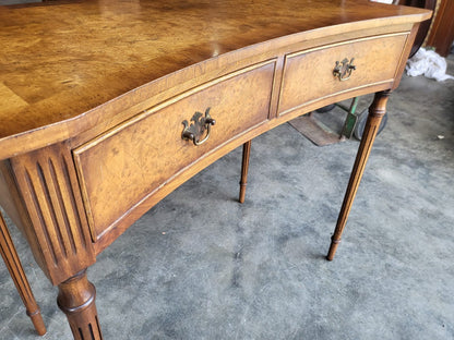 Antique repro walnut convex hall side serving table 2 drawers