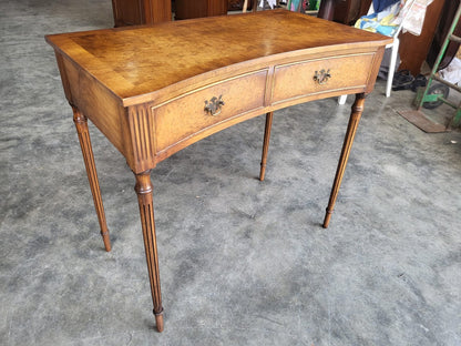 Antique repro walnut convex hall side serving table 2 drawers