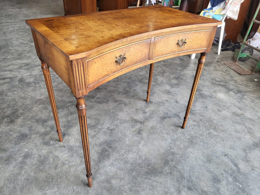 Antique repro walnut convex hall side serving table 2 drawers