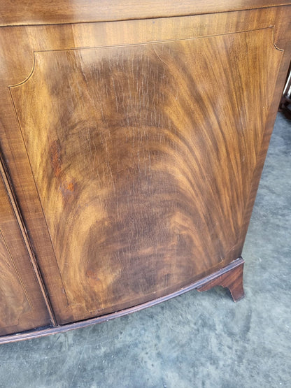Antique mahogany bow front inlaid 2 x door wardrobe splayed legs