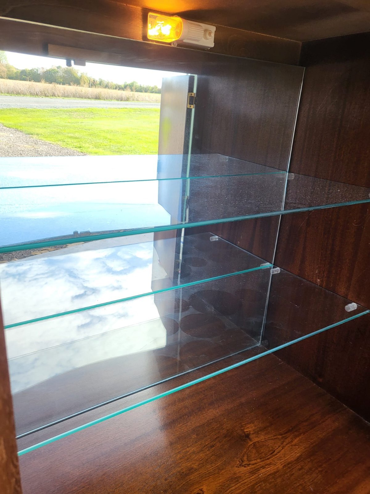 Antique repro bow front inlaid drinks cabinet cupboard desk