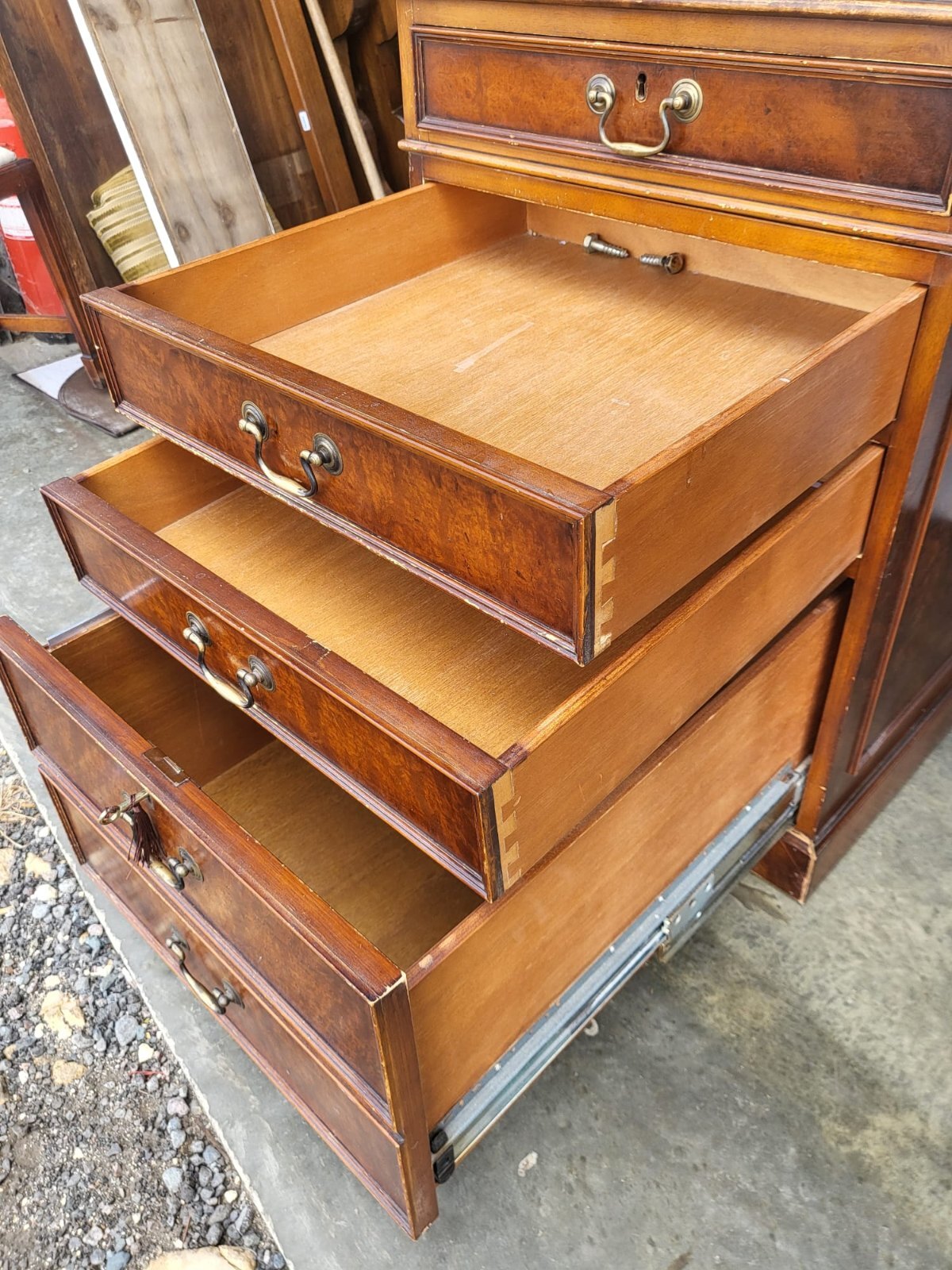 Antique repro large twin pedestal office desk leather top drawers filing
