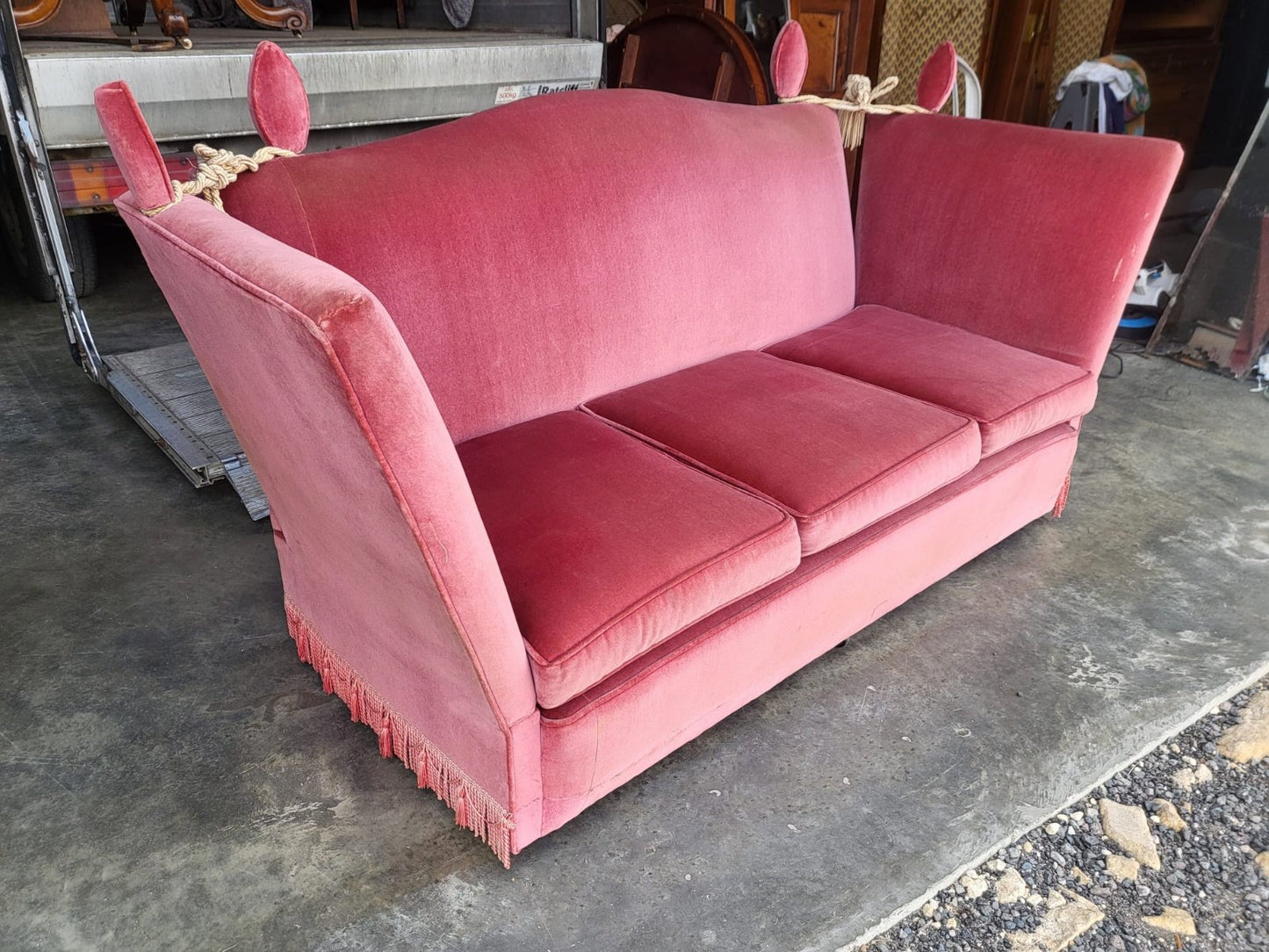 Vintage Pink 3 seat drop arm knole sofa settee day bed foam cushions