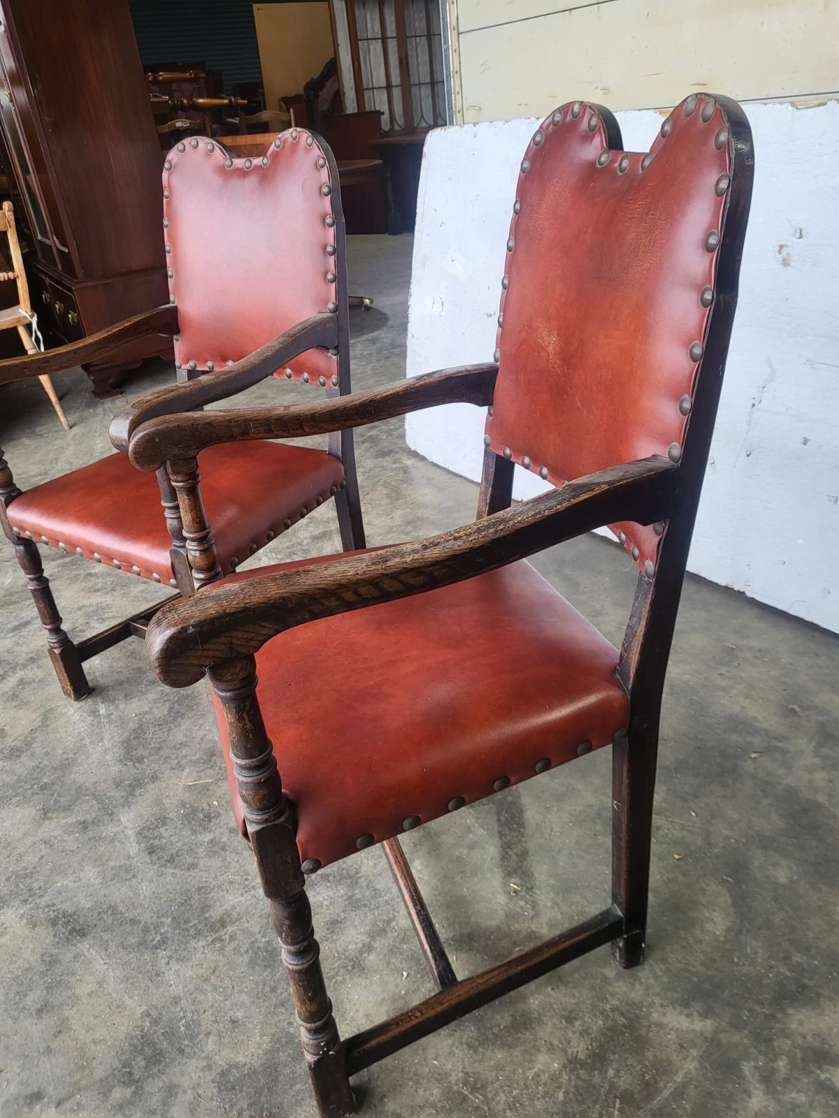 Pair vintage camel back carver chairs arm chairs turned legs red