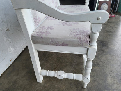 Vintage white 2 seat upholstered bench settle seat