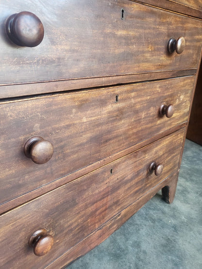 Antique Victorian 2 over 3 chest of drawers splayed legs knob handles
