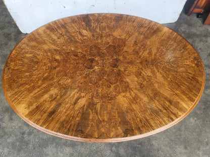 Antique Victorian oval tilt top walnut pedestal dining table seat to 6