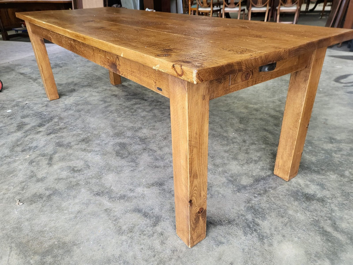 Large rustic pine dining table seat 10 two drawers square legs