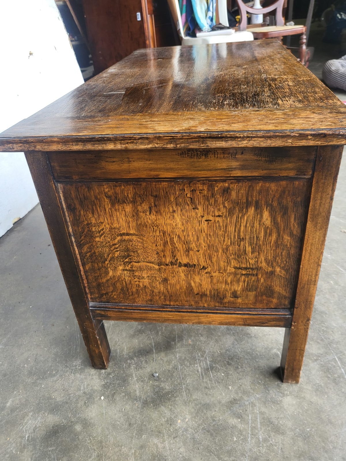 Vintage small panelled oak blanket storage bed end coffer trunk