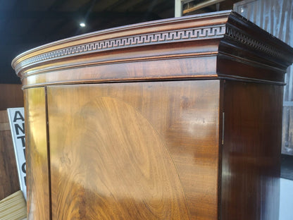 Antique mahogany bow front inlaid 2 x door wardrobe splayed legs