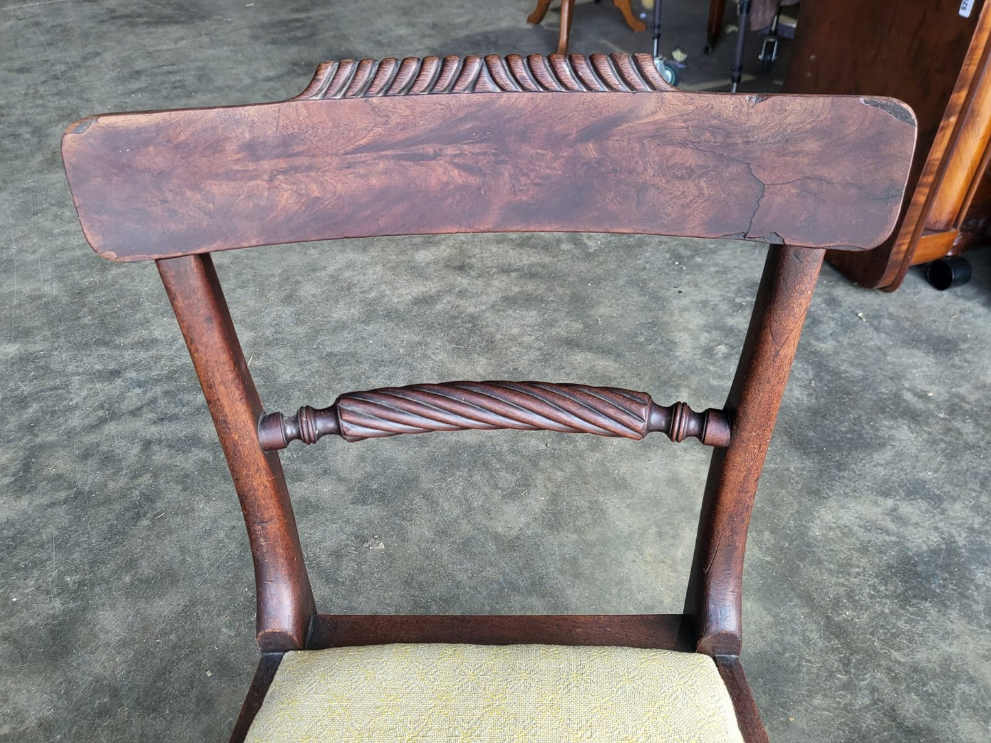 Four small antique Georgian dining chairs sabre leg