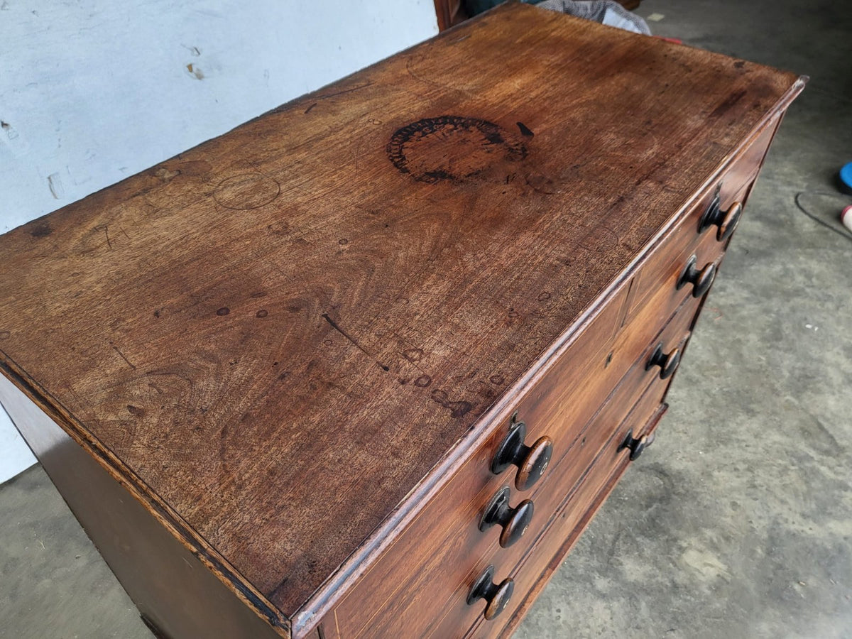 Antique Georgian mahogany 2 over 3 chest of drawers bun feet